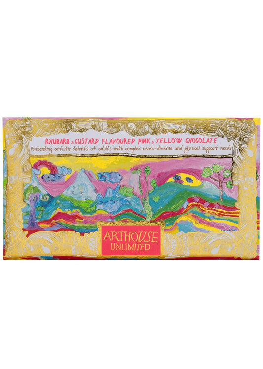 Arthouse Unlimited - Peace, Rhubarb & Custard Flavoured Pink & Yellow Chocolate Bar