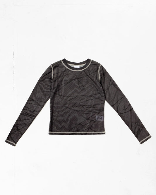 CANDICE - Scribble Mesh Top, Black/Brown