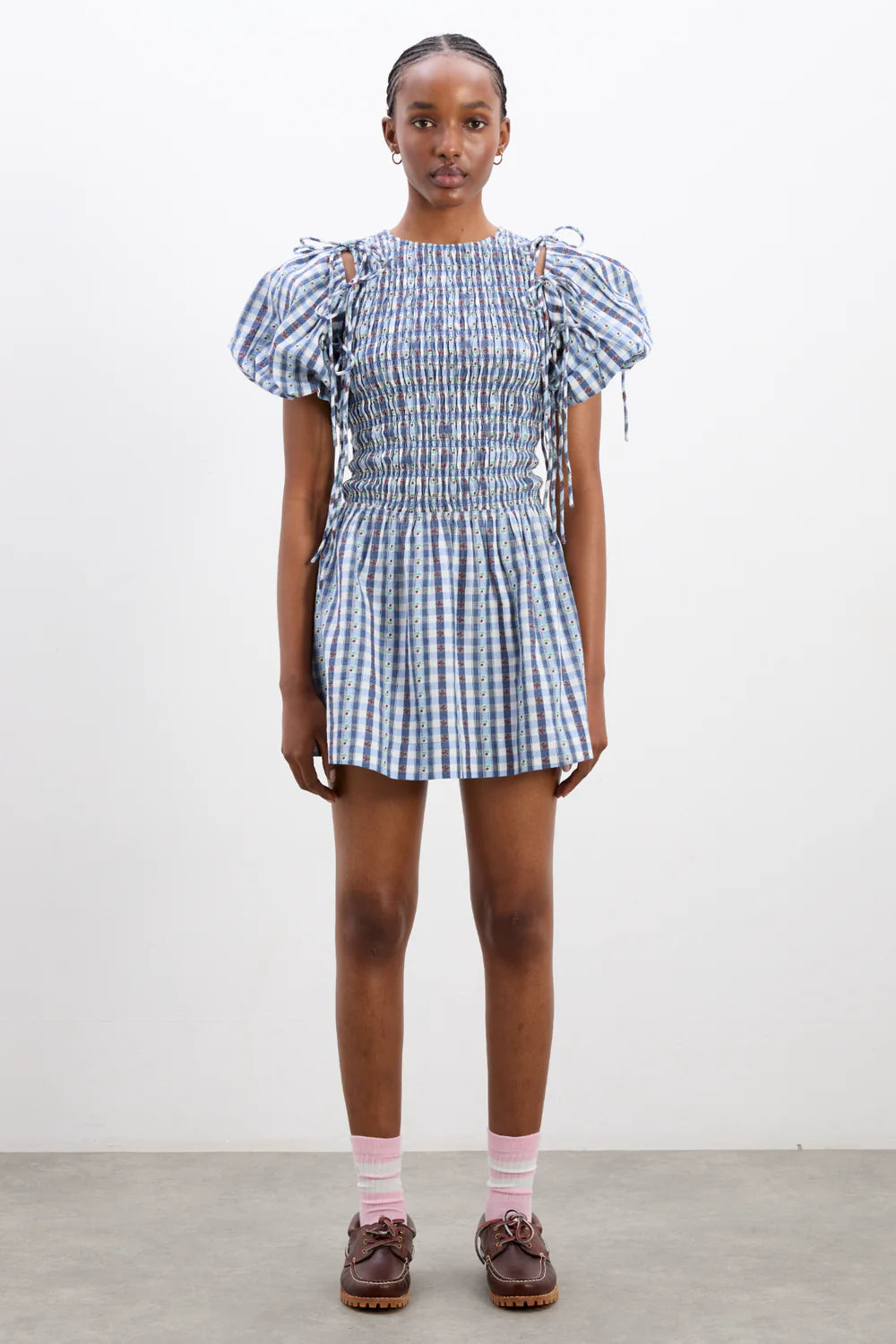 Damson Madder - Becca Bubble Mini Dress - Blue Margot Gingham