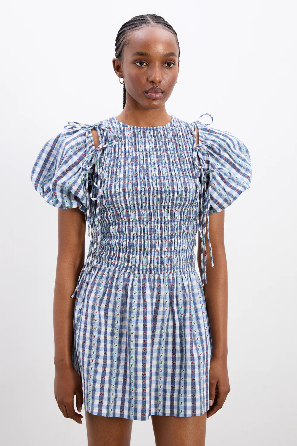 Damson Madder - Becca Bubble Mini Dress - Blue Margot Gingham