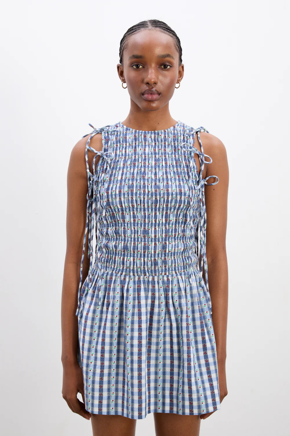 Damson Madder - Becca Bubble Mini Dress - Blue Margot Gingham
