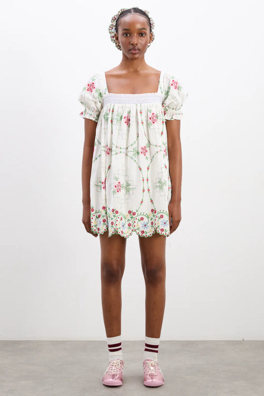 Damson Madder - Lulu Mini Dress - Rose Embroidery