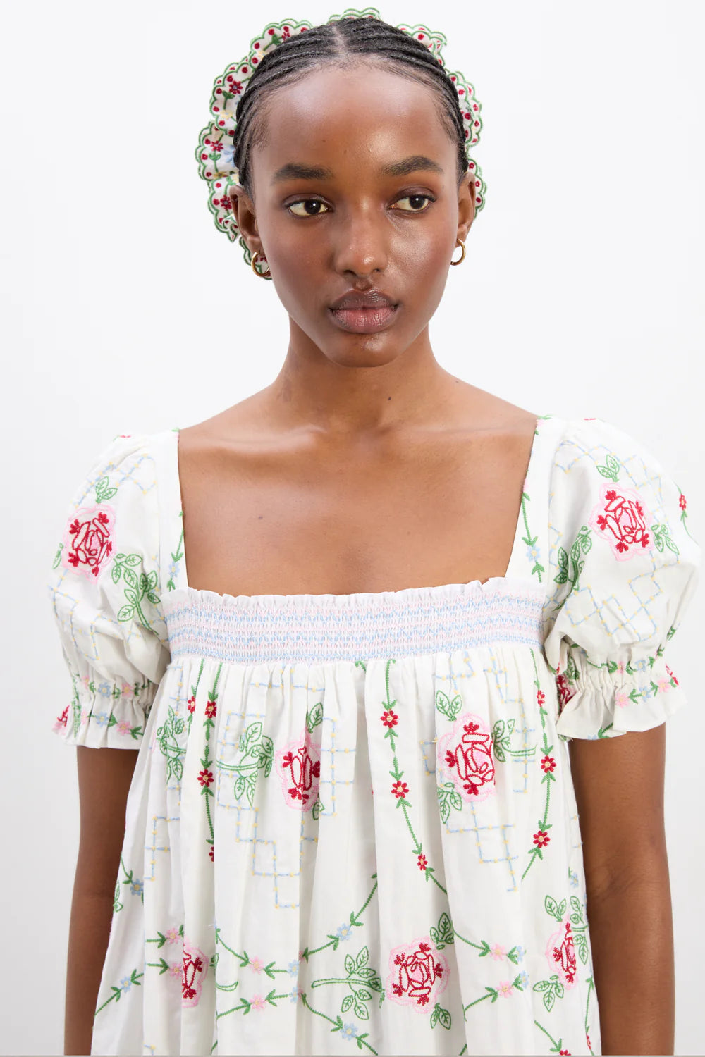 Damson Madder - Lulu Mini Dress - Rose Embroidery