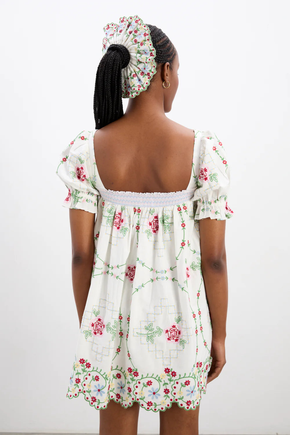 Damson Madder - Lulu Mini Dress - Rose Embroidery