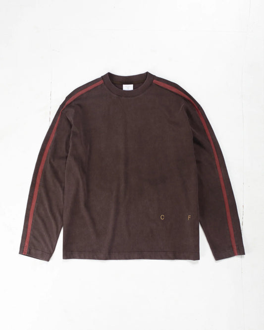 CANDICE - Washed Racer Long Sleeve Tee, Brown/Red Stripe
