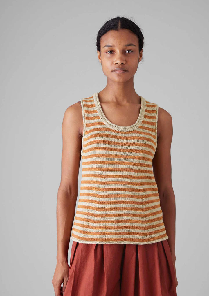 TOAST - Stripe Linen Cotton Knitted Vest - Parchment/Butterscotch