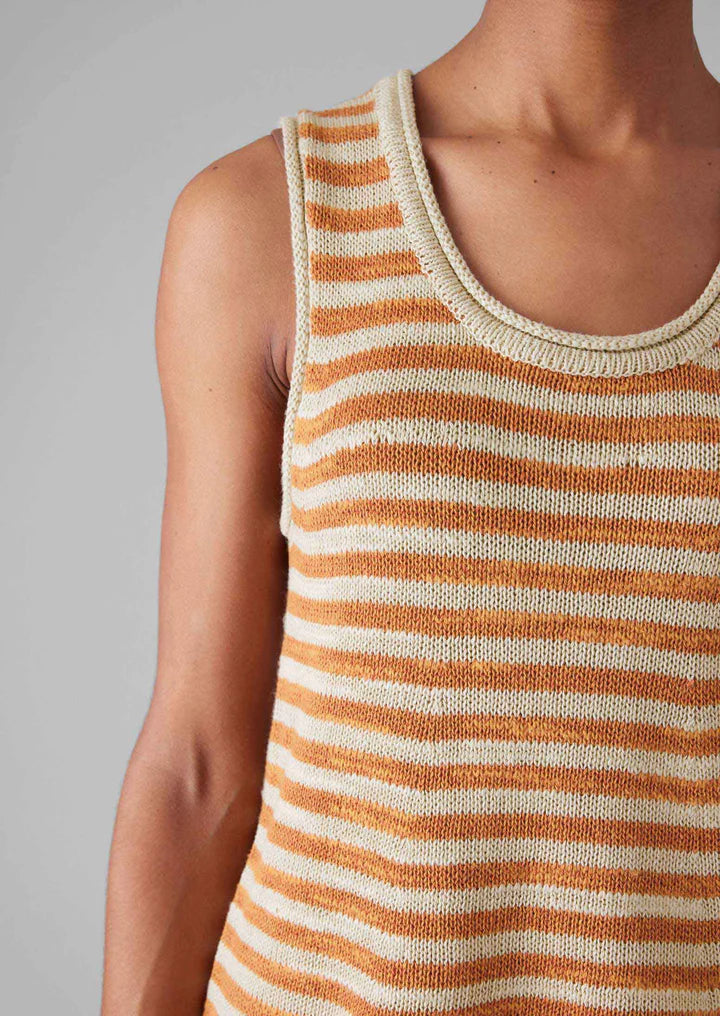 TOAST - Stripe Linen Cotton Knitted Vest - Parchment/Butterscotch