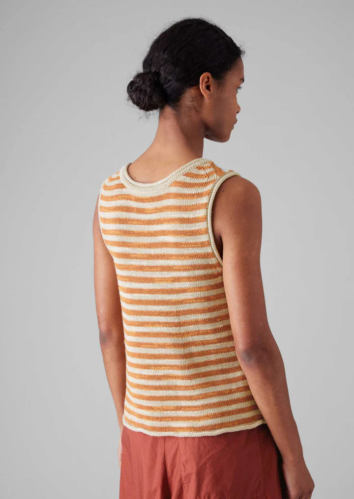 TOAST - Stripe Linen Cotton Knitted Vest - Parchment/Butterscotch