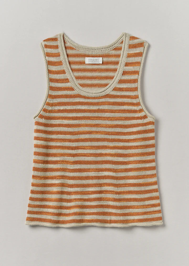 TOAST - Stripe Linen Cotton Knitted Vest - Parchment/Butterscotch