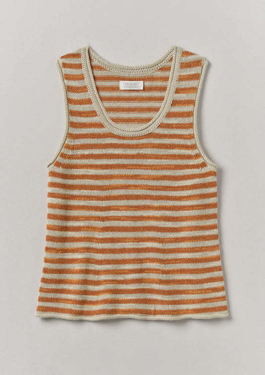 TOAST - Stripe Linen Cotton Knitted Vest - Parchment/Butterscotch