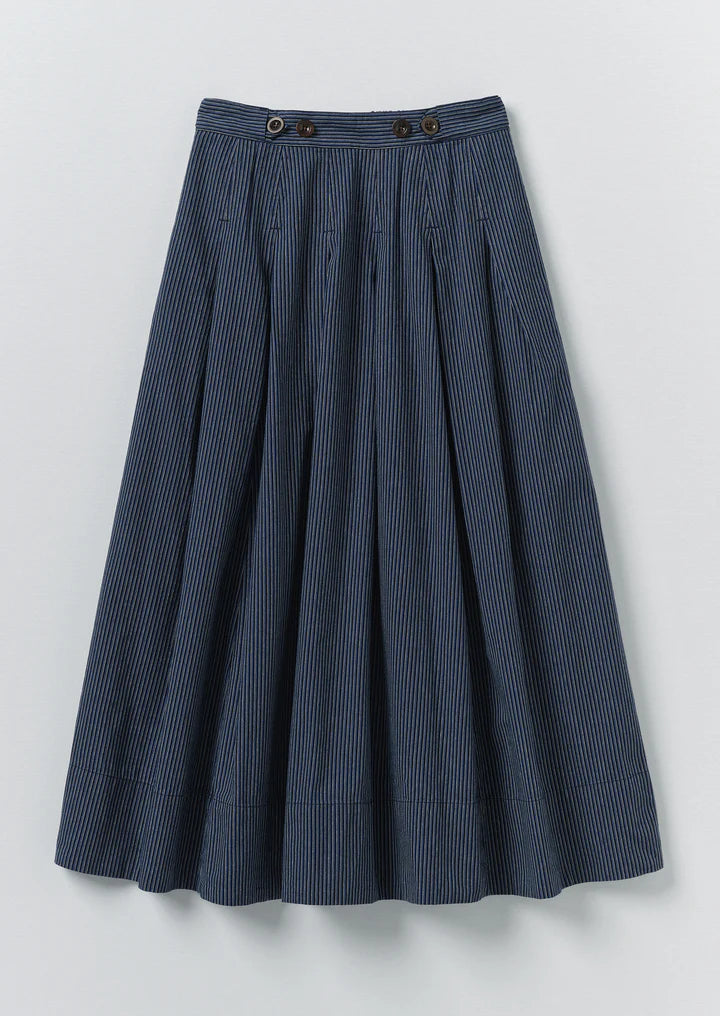 TOAST - Railroad Stripe Pleated Cotton Skirt