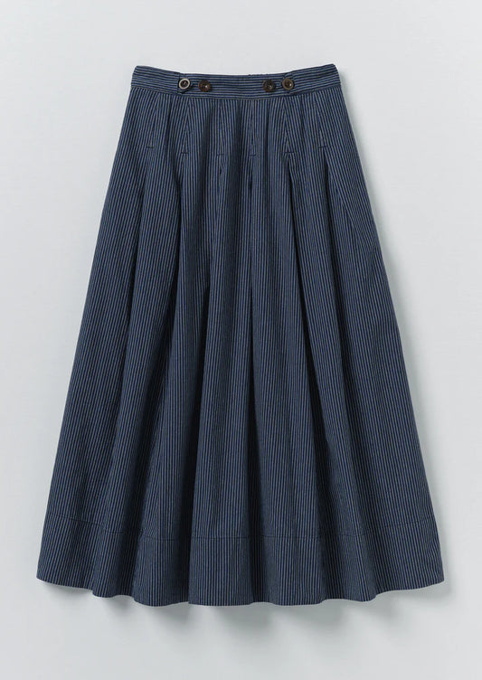 TOAST - Railroad Stripe Pleated Cotton Skirt
