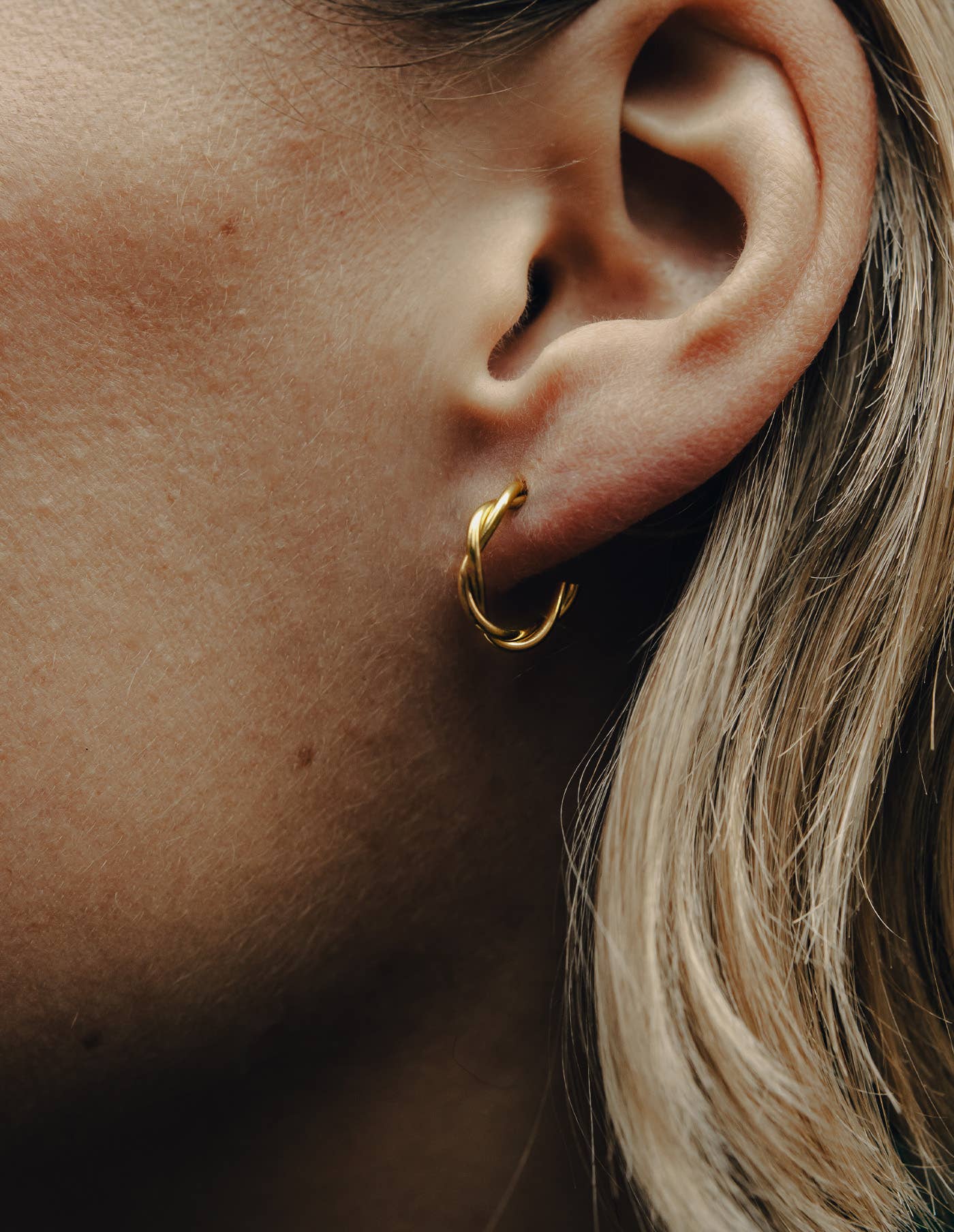 Nordic Muse - Gold Small Entwined Latch Hoop Earrings