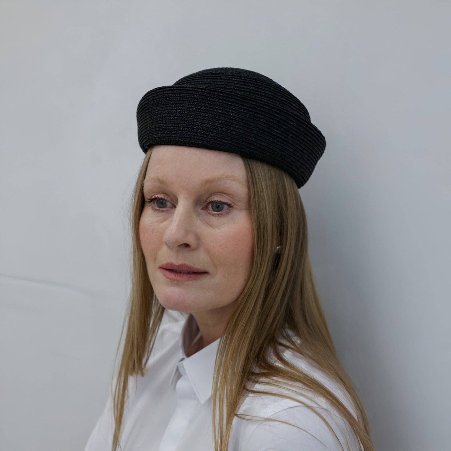 London Bespoke - Black Straw Pillbox Hat