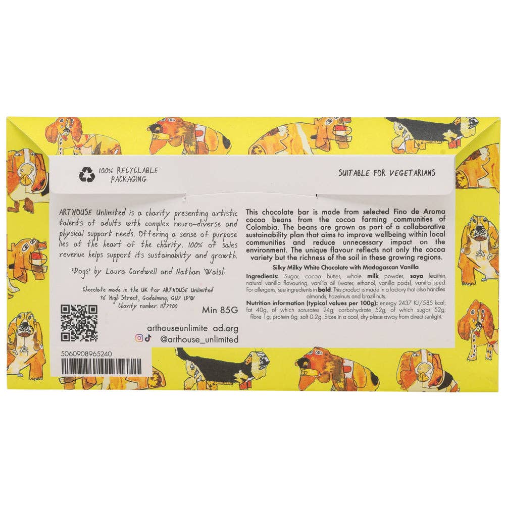 Arthouse Unlimited - Happy Hounds, Silky Milky White Bar Chocolate with Vanilla
