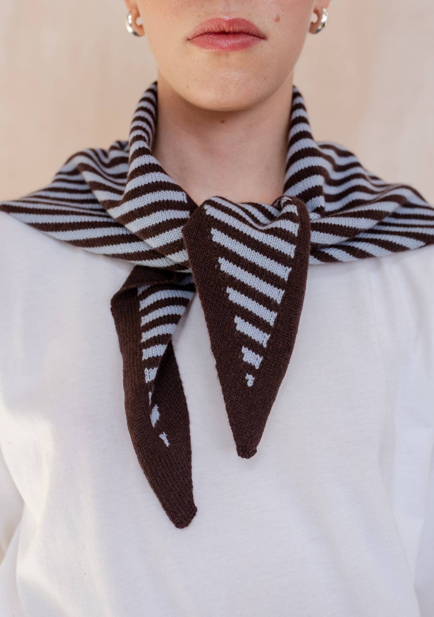 TBCo - Merino Wool Triangle Scarf in Blue & Brown Stripe