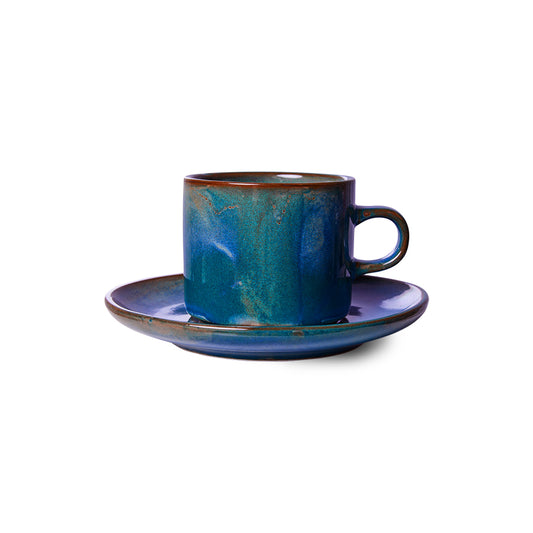 HKLIVING - Chefs Ceramics: Cup and Saucer, Rustic Blue