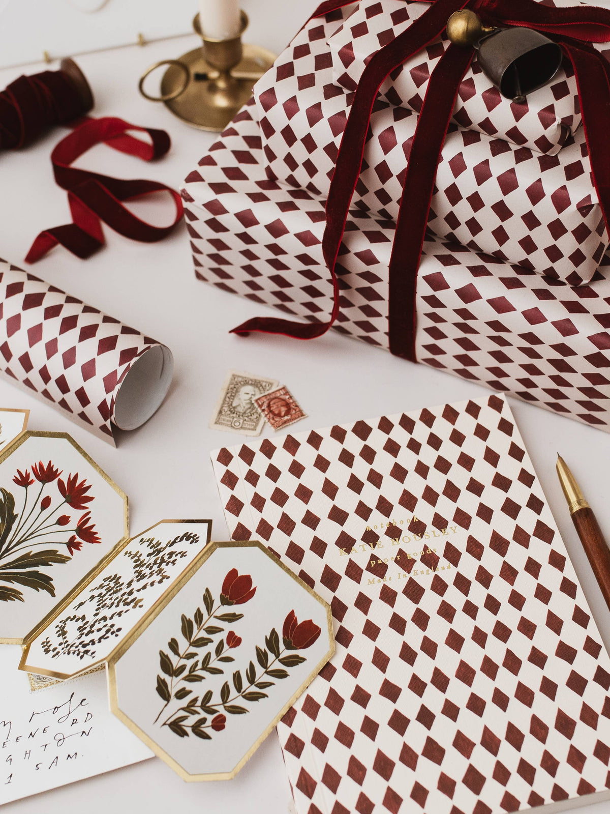 Katie Housley - Christmas Gift Wrap, Red Harlequin