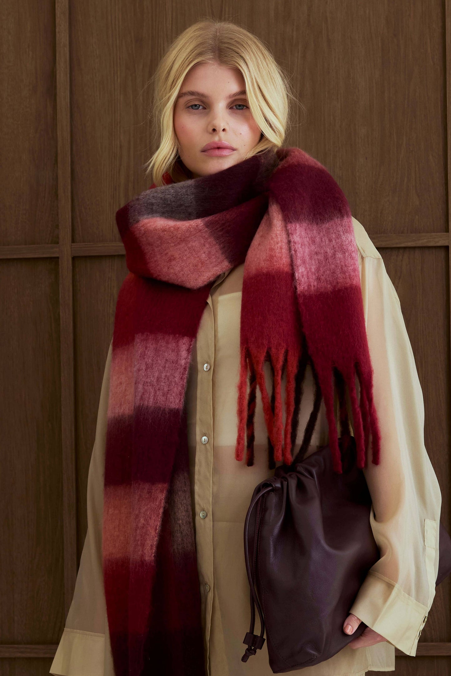 Arctic Fox & Co - The Reykjavik Scarf - 100% Recycled - Burgundy check - AW25
