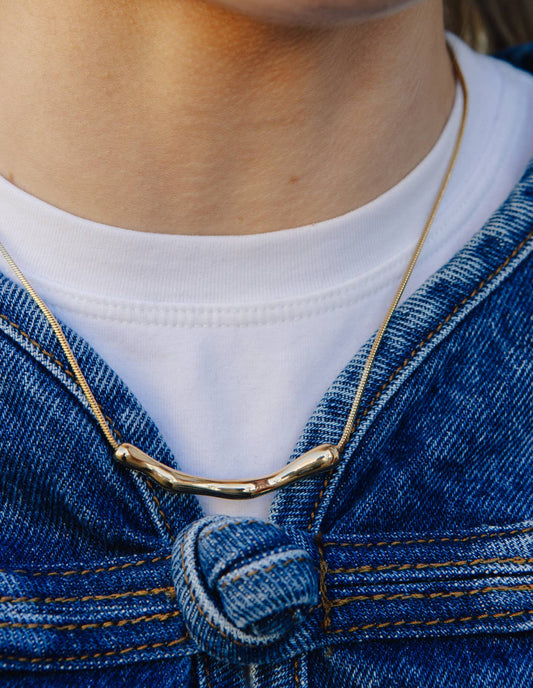 Gold Organic Bar Necklace, Waterproof