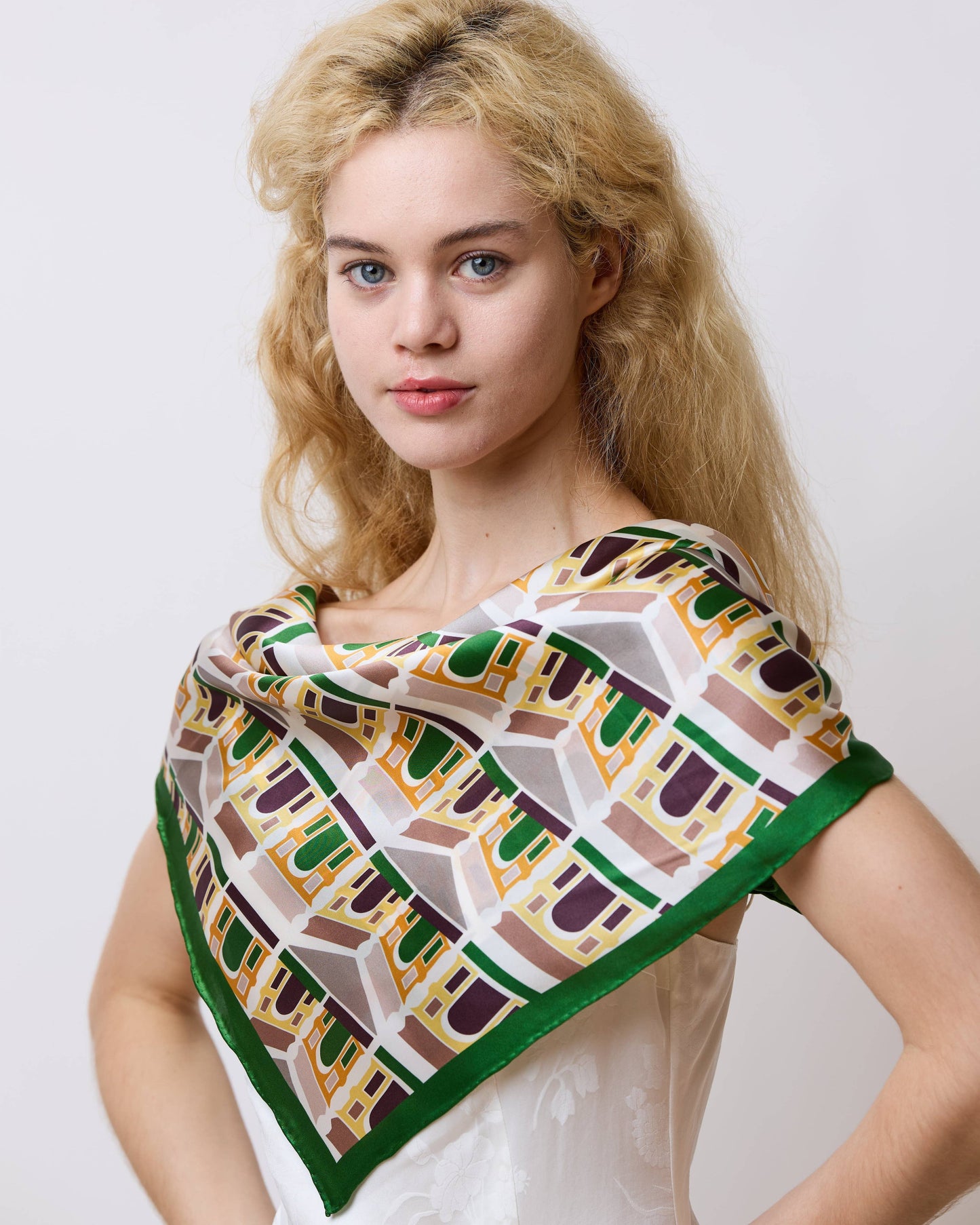 Lost Pattern NYC - Square Arch Silk Bandana Scarf, Green
