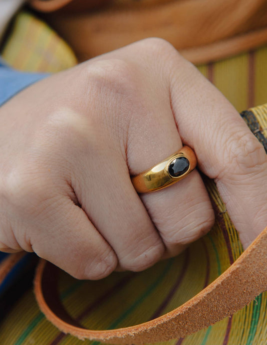 Nordic Muse - Gold Black Onyx Stone Ring