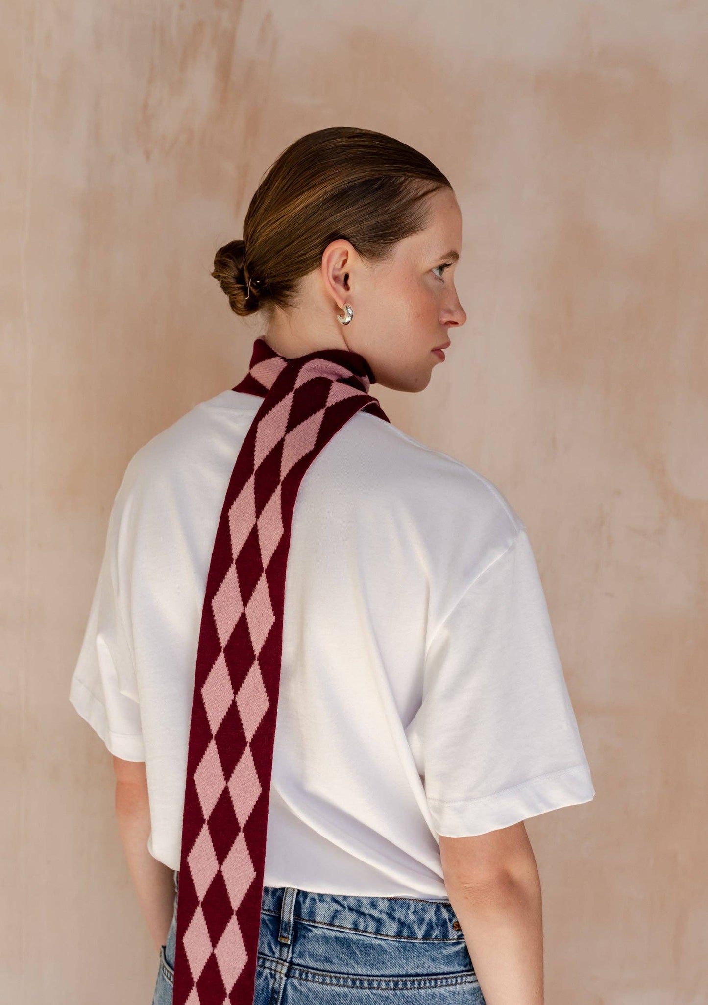TBCo - Merino Wool Skinny Scarf in Burgundy Harlequin
