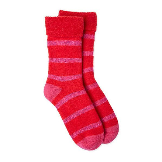 Somerville Scarves - Slipper Socks Glitter Stripe, Red/Pink