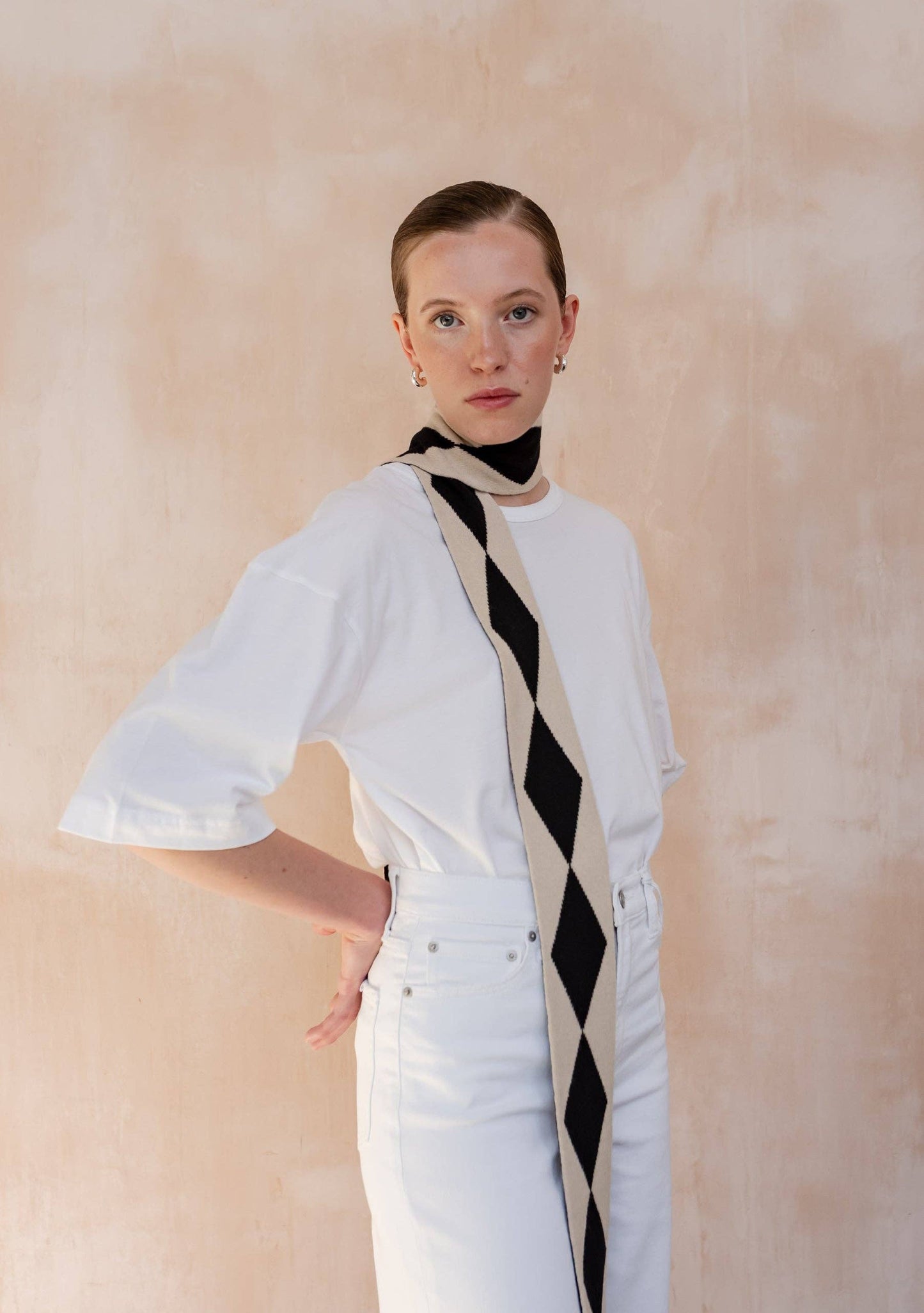 TBco - Merino Wool Skinny Scarf in Black Harlequin