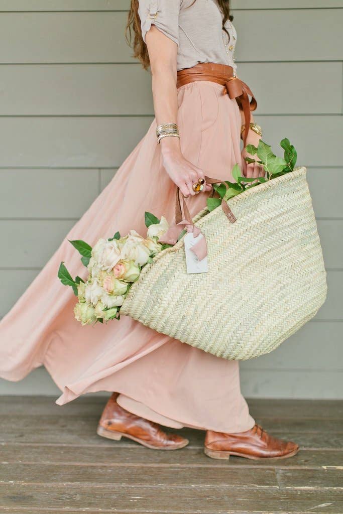 Marrakesh Living - Handmade Straw Bag with Leather Handles -  French Market Bag