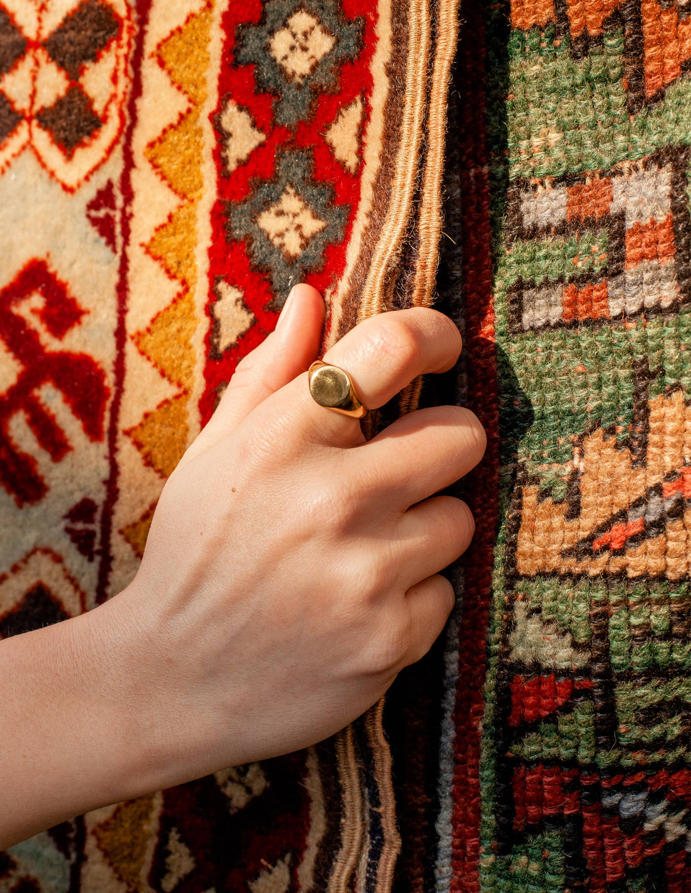 Nordic Muse - Gold Round Signet Ring, Waterproof