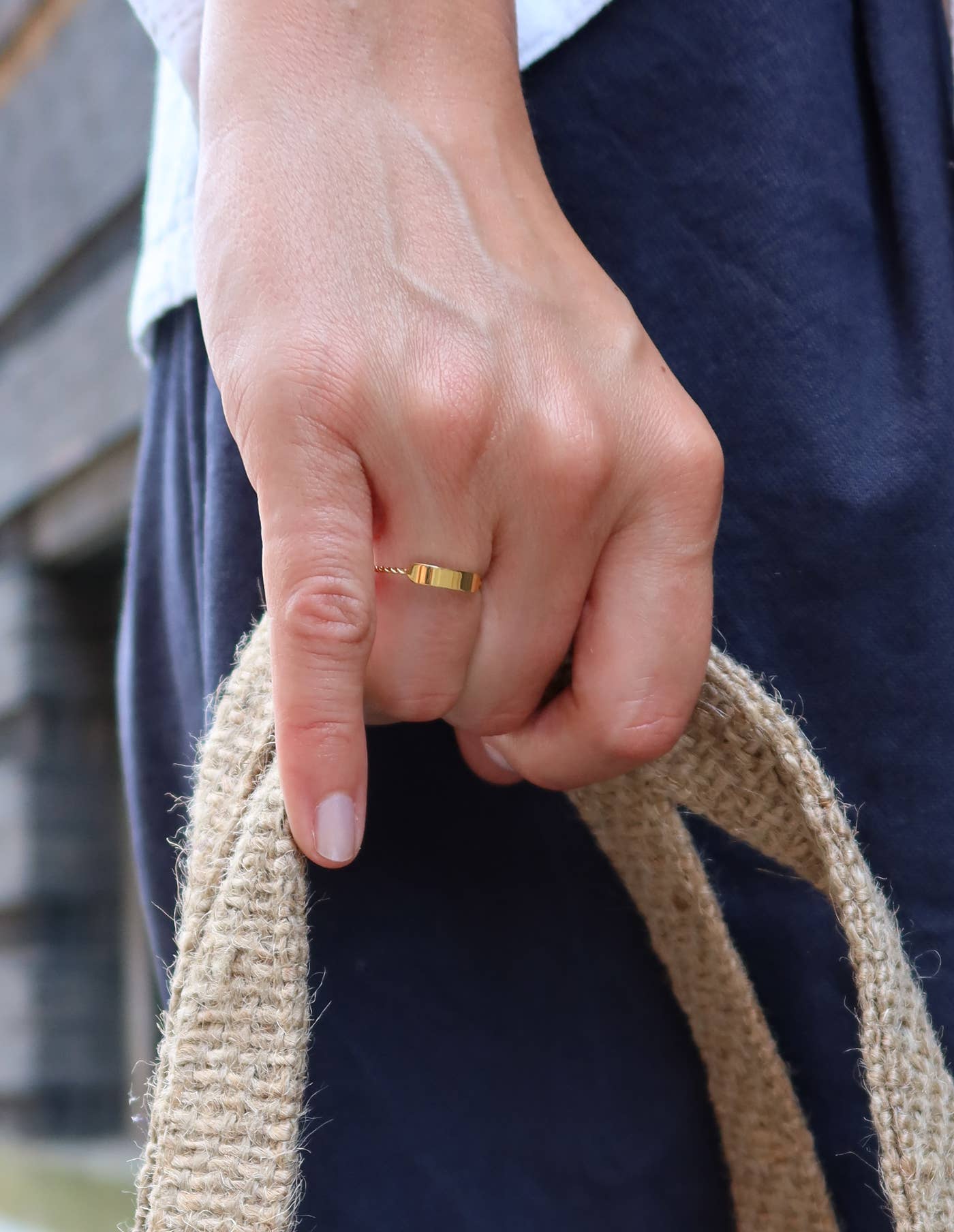 Nordic Muse - Gold Delicate Plaque Ring, Waterproof