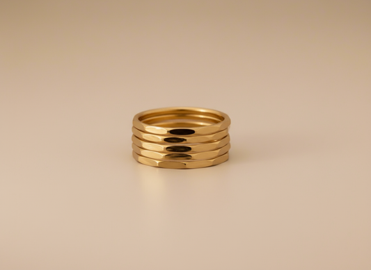 Gold Lunar -  Fine Hammered Rings Stack (5 Rings)