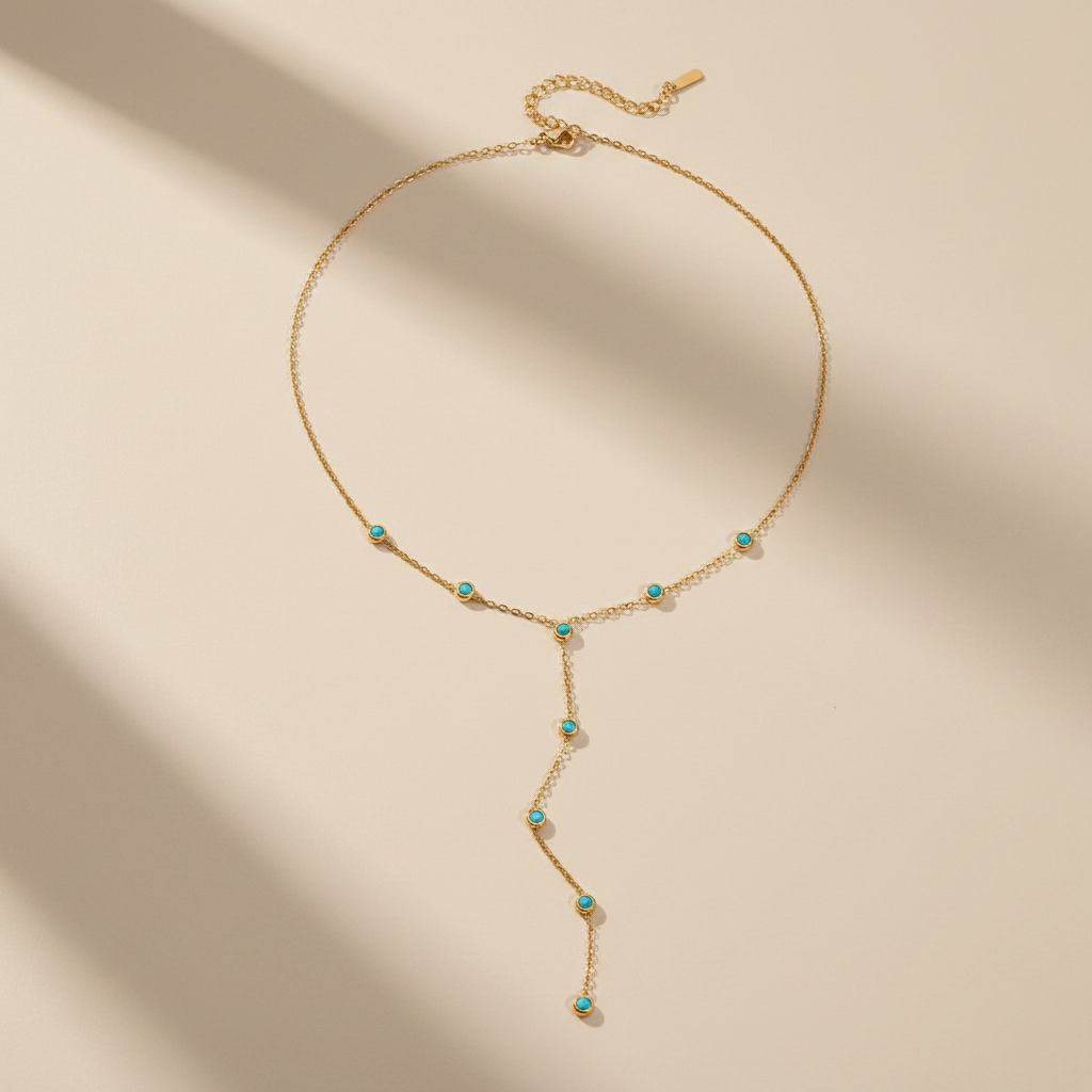 Gold Lunar - Dainty Turquoise Lariat Necklace