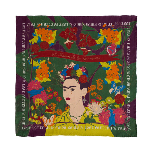 Lost Pattern NYC - "Los Amores de Frida" Silk Pocket Square - Dark Green