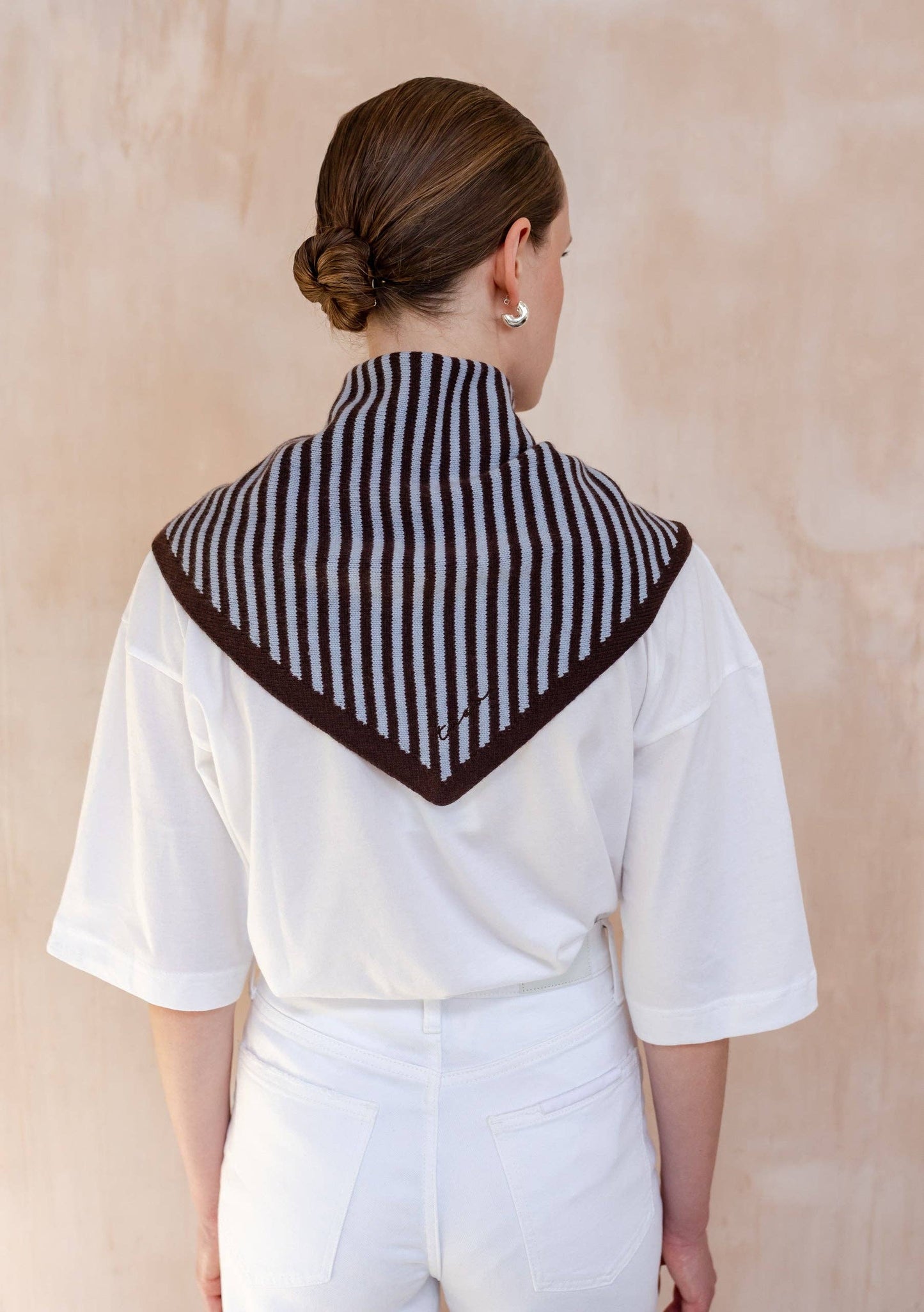 TBCo - Merino Wool Triangle Scarf in Blue & Brown Stripe