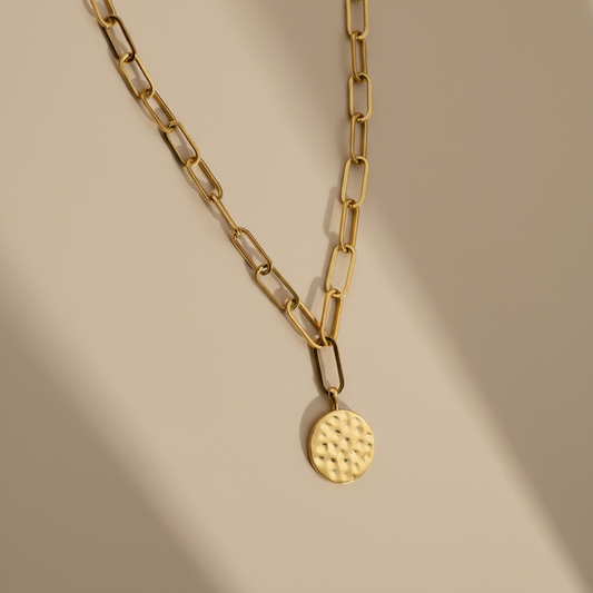 Gold Lunar -  Molten Disc Paperclip Link Chain Necklace