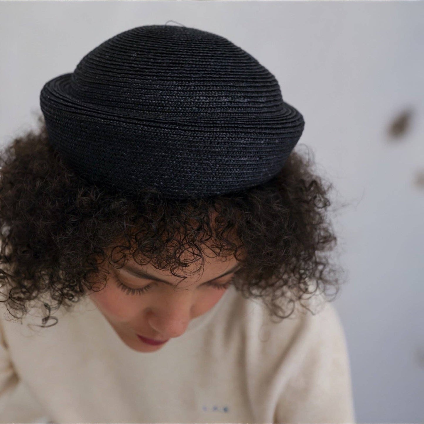 London Bespoke - Black Straw Pillbox Hat