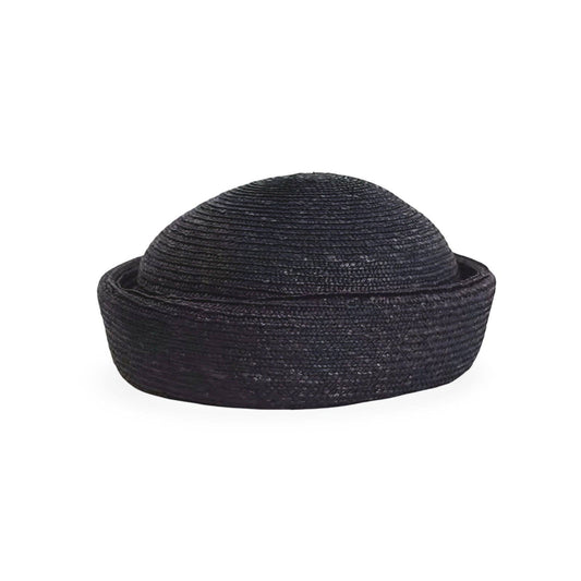 London Bespoke - Black Straw Pillbox Hat