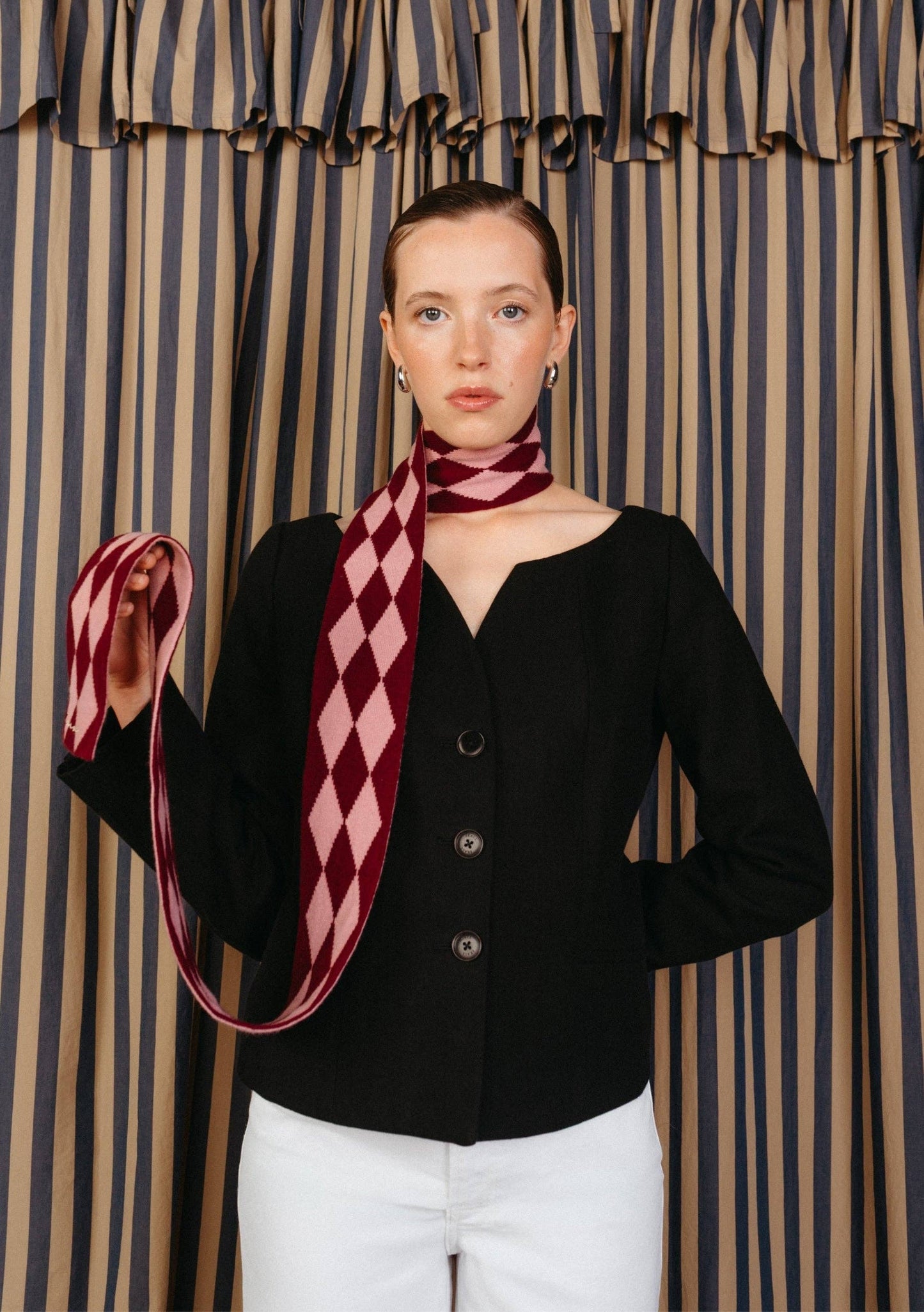 TBCo - Merino Wool Skinny Scarf in Burgundy Harlequin