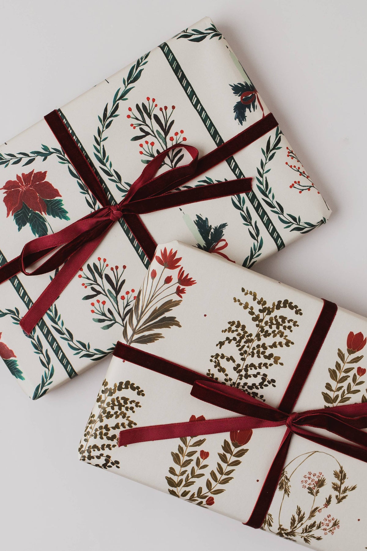 Katie Housley - Christmas Gift Wrap, Red Floral Botanical