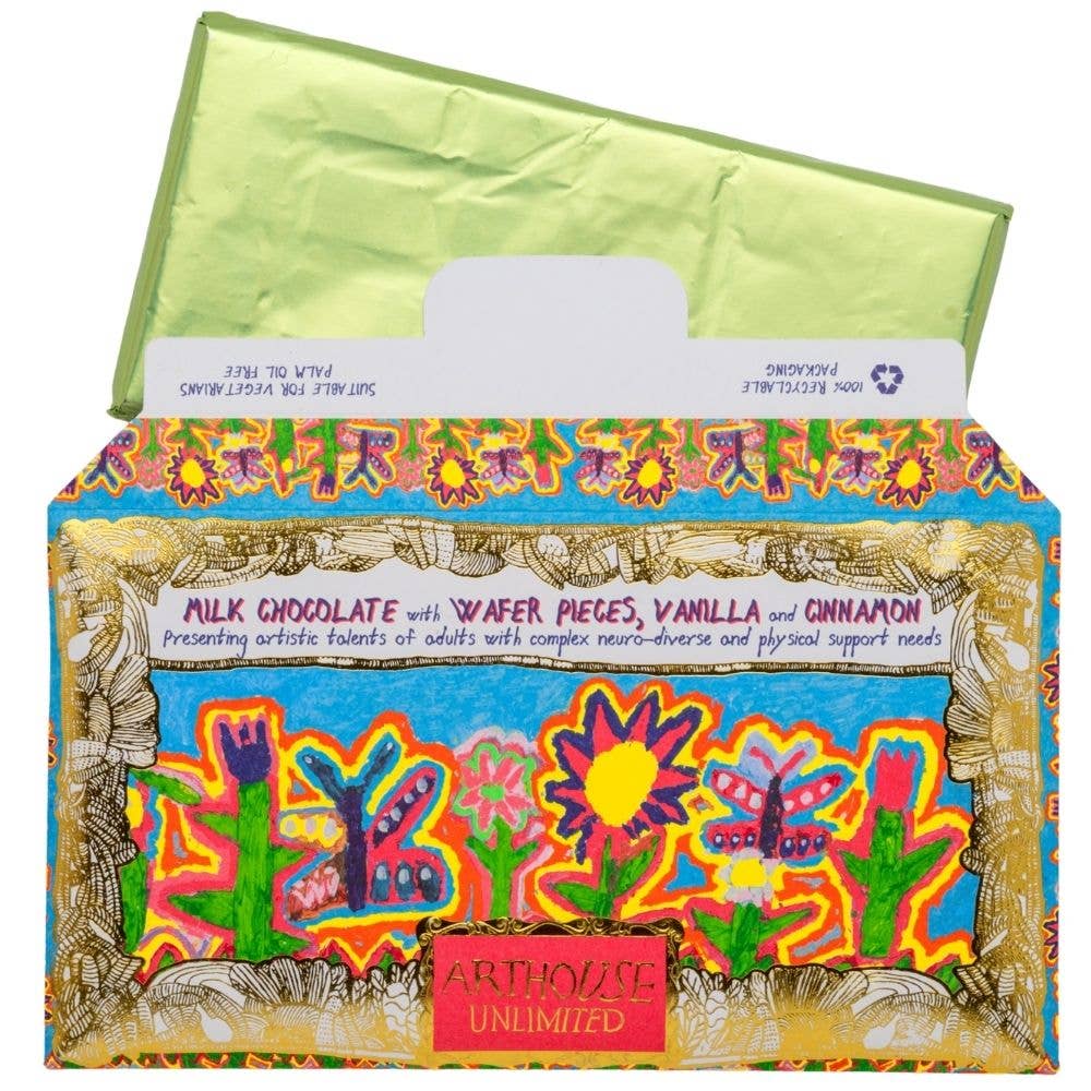 Arthouse Unlimited - Most Beautiful Garden, Milk Chocolate Bar with Wafer Pieces, Vanilla & Cinnamon
