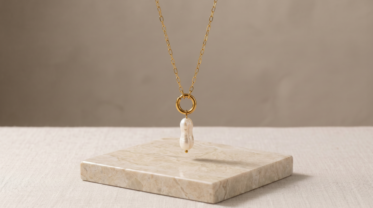 Gold Lunar - Pearl Fine Link Chain Necklace