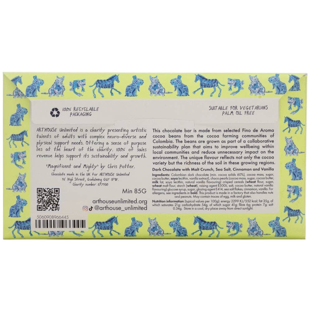 Arthouse Unlimited - Magnificent & Mighty, Dark Chocolate with Malt Crunch, Sea Salt, Cinnamon and Vanilla