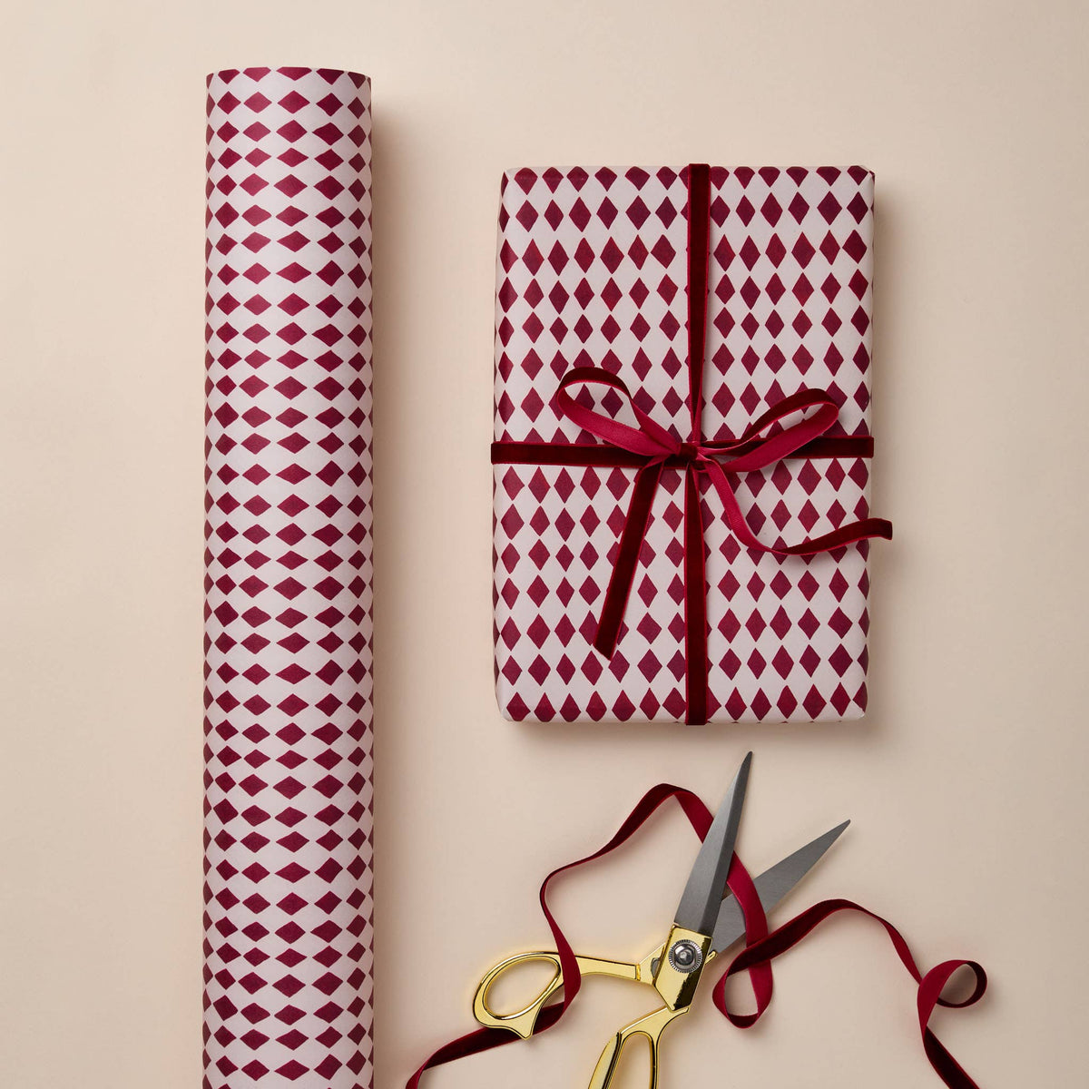 Katie Housley - Christmas Gift Wrap, Red Harlequin