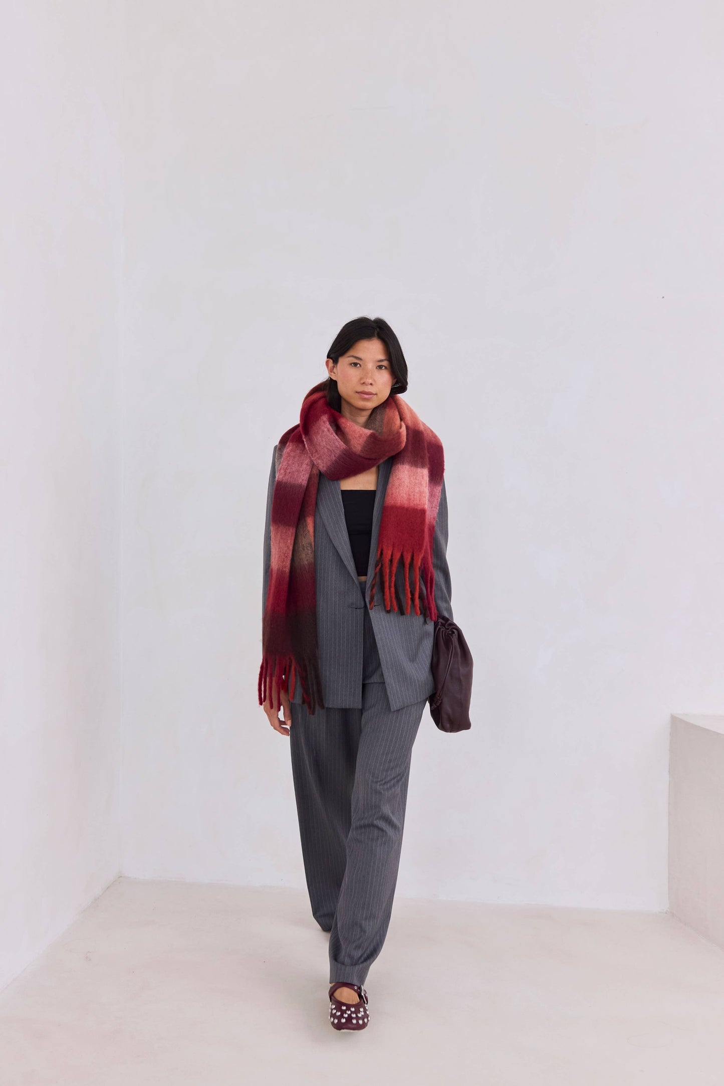 Arctic Fox & Co - The Reykjavik Scarf - 100% Recycled - Burgundy check - AW25