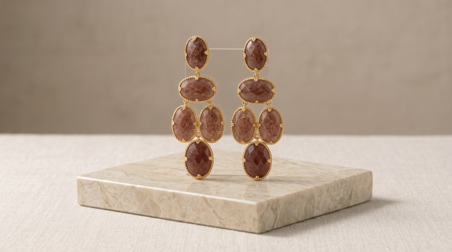 Gold Lunar - Natural Gemstone Chandelier Earrings
