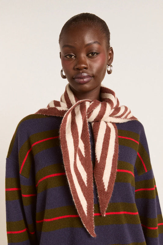Damson Madder - Stripe Triangle Head Scarf, Choc & Ecru