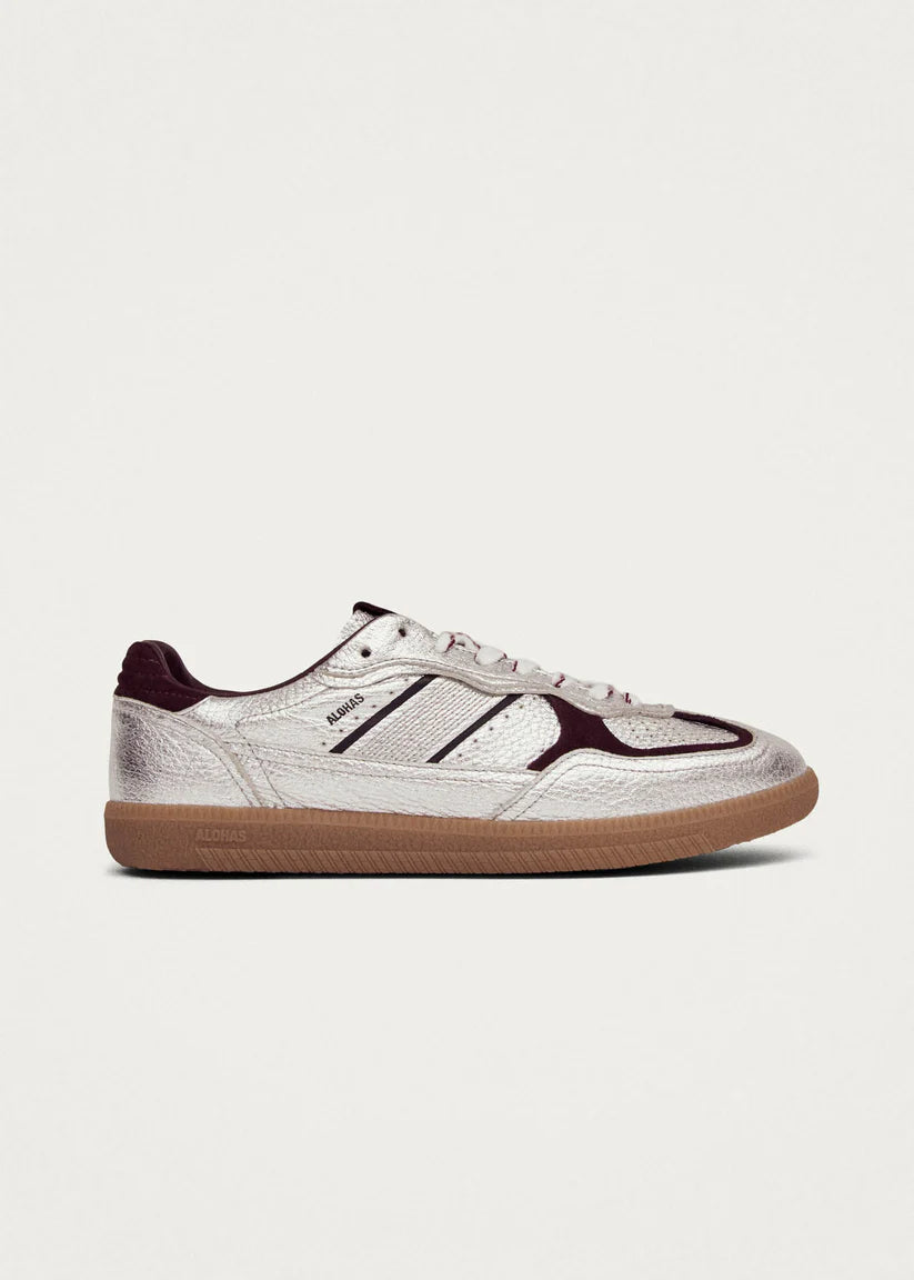 Alohas - Tb.490 Grain Shimmer Silver & Burgundy Leather Sneakers
