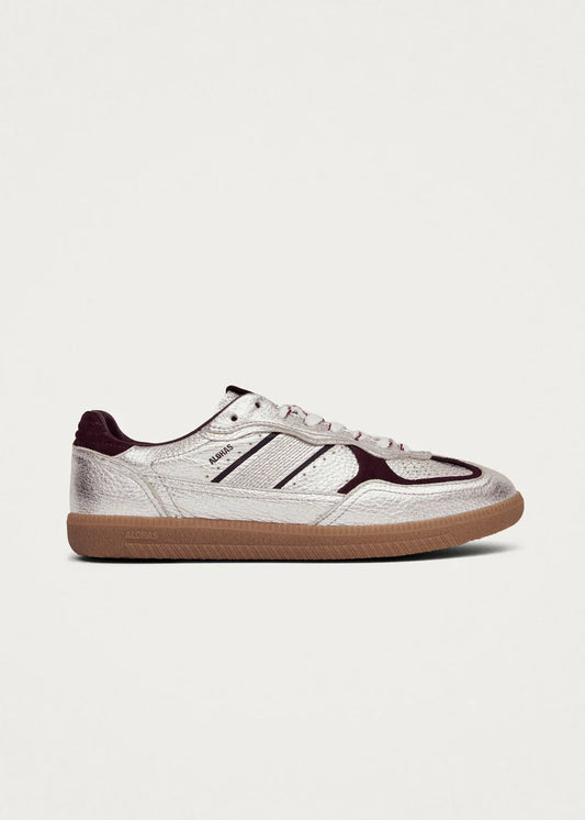 Alohas - Tb.490 Grain Shimmer Silver & Burgundy Leather Sneakers